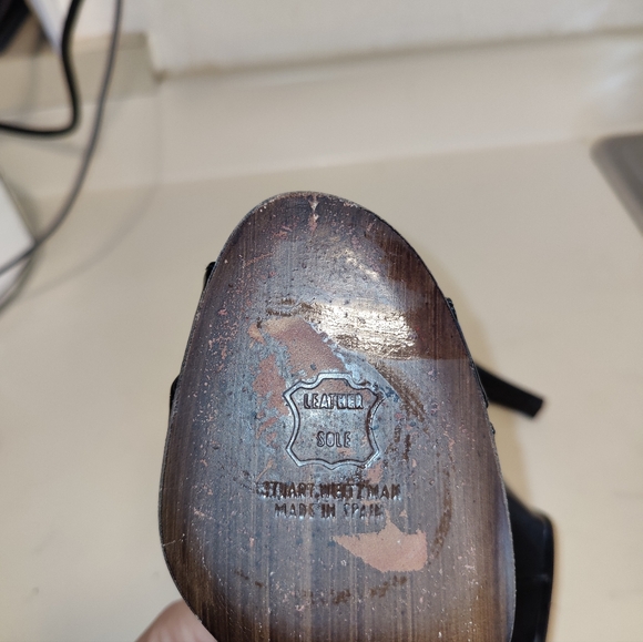 Stuart Weitzman Black Patent Leather Open Toe Heels Size 8 M - Picture 10 of 13